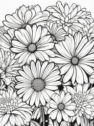 Floral Daisies - Simple white petals with cheerful centers.  outling,coloring pages,black and whit