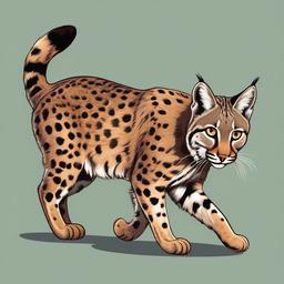 Bobcat cartoon - small wild cat with a short tail and spots  