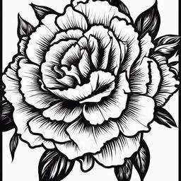 Carnation Tattoo Black and White,Statement in a black and white carnation tattoo, capturing the essence of contrast and elegance.  simple color tattoo,minimal vector art,white background