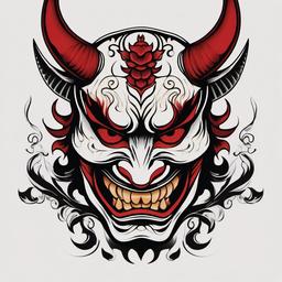 Hannya Mask Tattoo Traditional - A traditional take on the Hannya mask, capturing its essence in tattoo art.  simple color tattoo,white background,minimal