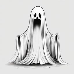 drawing of a spooky ghost  minimal rough sketch scribbles,doodles,black and white