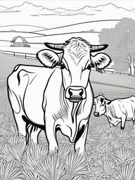 Cow Coloring Page - Grazing Farm Animal  black outline printable coloring page