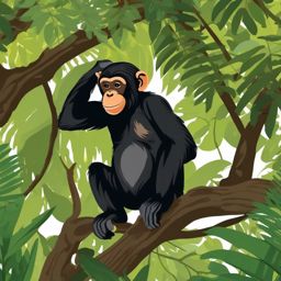 Cute Chimpanzee in a Forest Canopy  clipart, simple