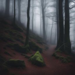 haunted forest, an eerie and mysterious woodland shrouded in fog and dark secrets. 