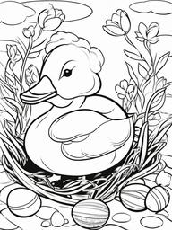 Easter Eggs Coloring Pages - Easter Eggs with a duck  simple coloring pages