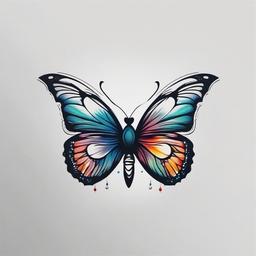 spiritual butterfly tattoo  simple color tattoo, minimal, white background