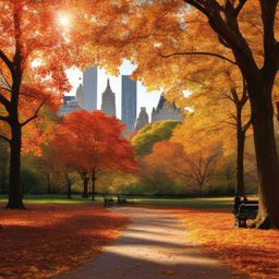 Fall Background Wallpaper - Autumn Leaves in Central Park, NYC  wallpaper style, intricate details, patterns, splash art, light colors