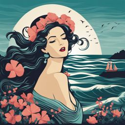 siren clipart - an enchanting siren singing by the sea. 