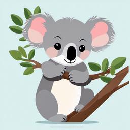 Cute clipart - koala hugging a tree branch  color,minimalist,vector clipart