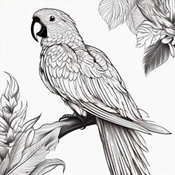 Parrot Tattoo - Vibrant parrot in a tropical paradise, symbolizing freedom  few color tattoo design, simple line art, design clean white background