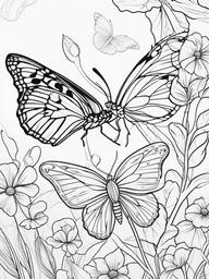 Butterfly with Ladybug Coloring Pages - Adorable Scene of Two Insects  minimal black outline printable sheet, coloring page