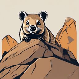 Rock Hyrax Clip Art - Rock hyrax perched on a rocky ledge,  color vector clipart, minimal style