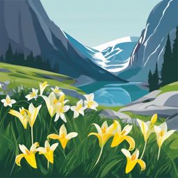 Glacier Lily Clip Art - Glacier lilies in a pristine mountain environment,  color vector clipart, minimal style