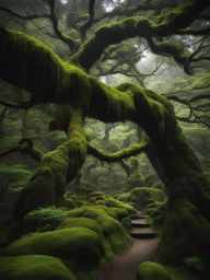 yakushima, japan - capture the ancient moss-covered forests of yakushima, where ancient cedar trees stand tall under a moonlit sky. 