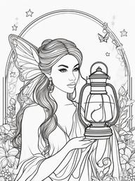 Fairy with a Magical Lantern Coloring Pages - Fairy Holding a Glowing Lantern  minimal black outline printable sheet, coloring page