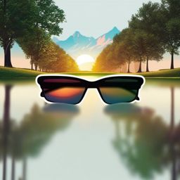 Sunglasses Reflection in Nature Sticker - Sunglasses with a reflection of nature, ,vector color sticker art,minimal