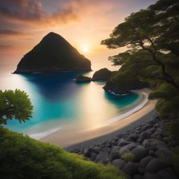 ogasawara islands - illustrate a tranquil night on the ogasawara islands, with their unique flora and fauna and the soothing sound of waves lapping at the shores. 