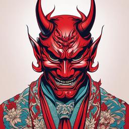 Red Hannya Mask Tattoo - Tattoo featuring the expressive Hannya mask in a vibrant red color.  simple color tattoo,white background,minimal