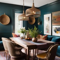 boho-chic dining room with a mix of vintage and eclectic furnishings. 