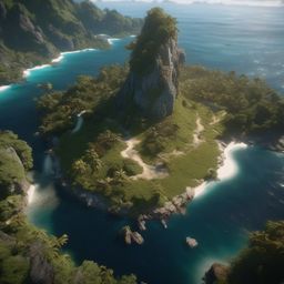 Tattered map leads an adventurer to a hidden island filled with mythical creatures.  8k, hyper realistic, cinematic
