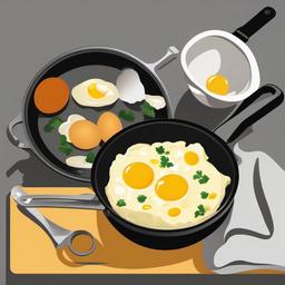 Egg clipart - scrambled eggs being cooked in a pan  color,minimalist,vector clipart