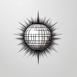 Disco Ball Sunburst - Capture the radiant energy of a sunburst through the facets of a disco ball in a tattoo.  minimal tattoo style, white background