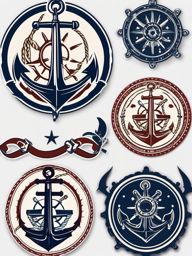 Anchor and Wheel Sticker - Nautical anchor with a ship's wheel, ,vector color sticker art,minimal