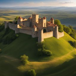 forgotten castles of león - create an artwork that highlights the forgotten castles of león, perched atop rolling hills and steeped in history. 