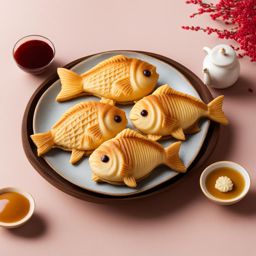 taiyaki, fish-shaped pastries filled with red bean paste or custard. 