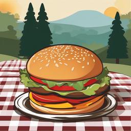 Burger clipart - burger in a picnic setting  