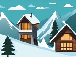 Skiing and Chalet Emoji Sticker - Skiing getaway at the chalet, , sticker vector art, minimalist design