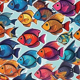 Tropical Fish Sticker - A dazzling tropical fish in a variety of colors, ,vector color sticker art,minimal