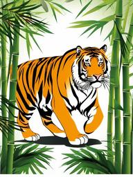 Tiger clipart - tiger walking through a bamboo forest  