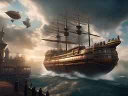 In a steampunk world, airship captain and their crew must navigate through treacherous sky-pirates to reach a floating city.  8k, hyper realistic, cinematic