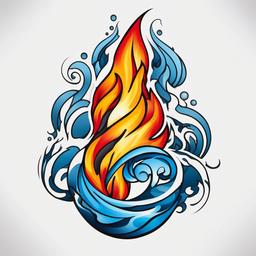 fire and water tattoo simple  simple color tattoo,white background