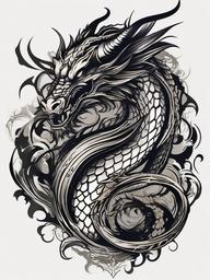Dragon Demon Tattoo-Bold and fierce tattoo featuring a dragon and a demon, capturing themes of fantasy and power.  simple color tattoo,white background