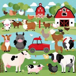 Farm Animal Playtime clipart - Playful farm animals together, ,vector color clipart,minimal
