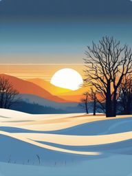 Sunrise over a snowy field sticker- Frosty and peaceful, , sticker vector art, minimalist design