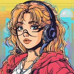 1990s anime girl  , vector illustration, clipart