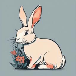 korean rabbit tattoo  minimalist color tattoo, vector