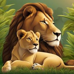 Lion clipart - lion family resting together  