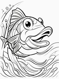 Fish Coloring Pages - Fish with a happy expression swimming through the waves  simple coloring pages