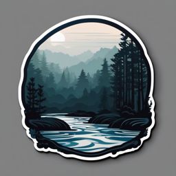 Foggy river sticker- Mysterious and flowing, , sticker vector art, minimalist design