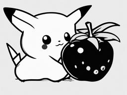 drawing of Pikachu holding a berry  minimal rough sketch scribbles,doodles,black and white