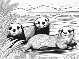 sea otters cute animals coloring page 