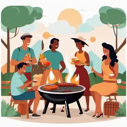 Outdoor BBQ with friends clipart.  vector style illustration, white background