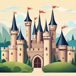 Castle Clipart - A fairytale castle with turrets and towers.  color clipart, minimalist, vector art, 