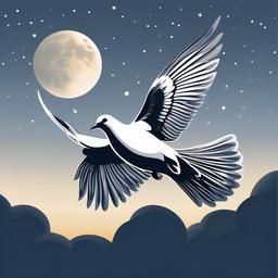 Dove in front of a moonlit sky clipart.  vector style illustration, white background