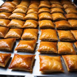 baklava, a sweet and flaky pastry, enjoyed at a bustling bazaar in istanbul. 