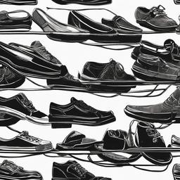 drawing of shoes on a rack  minimal rough sketch scribbles,doodles,black and white